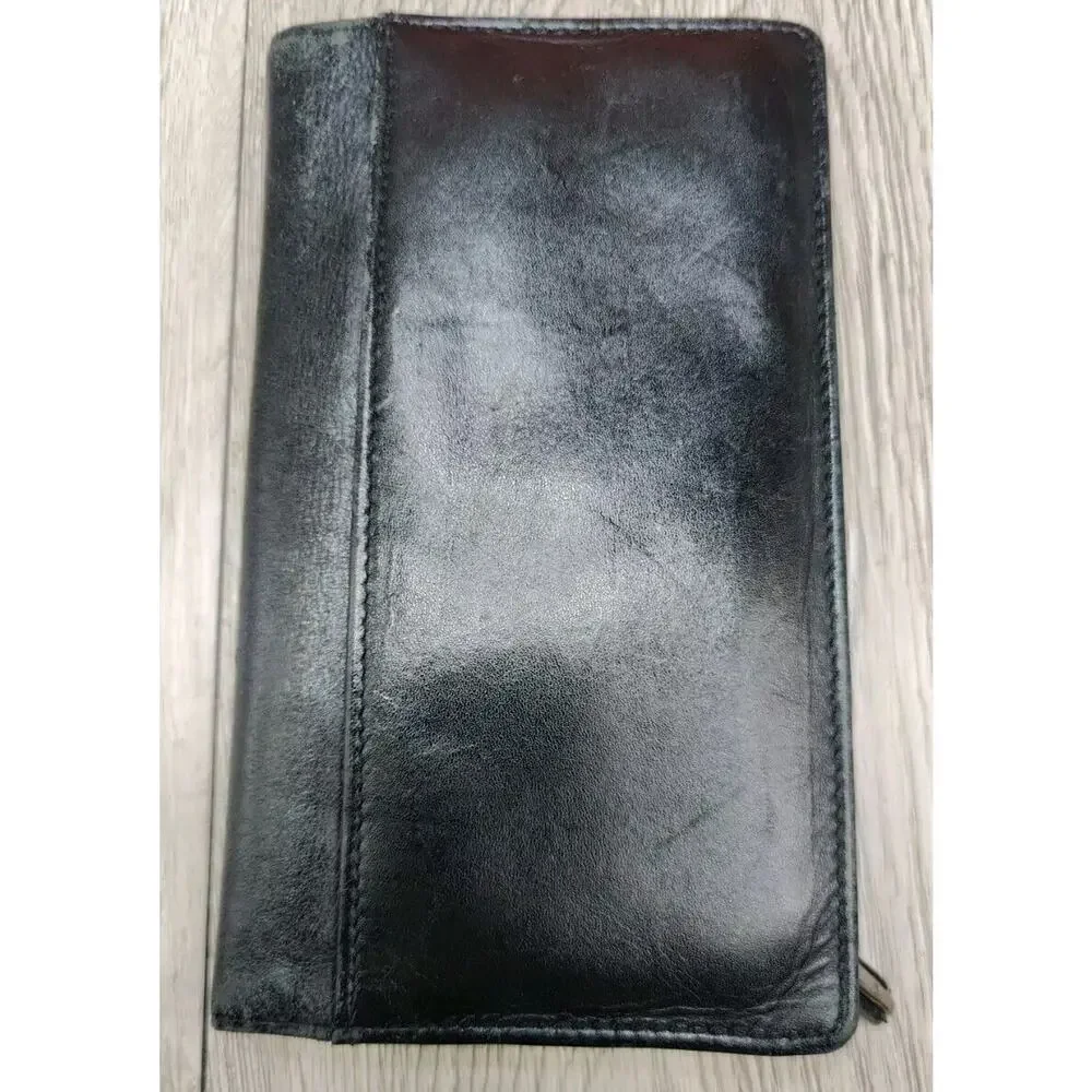 Leather Wallet‎ Women Buxton Black Vintage Top Grain Cowhide Snap Closure